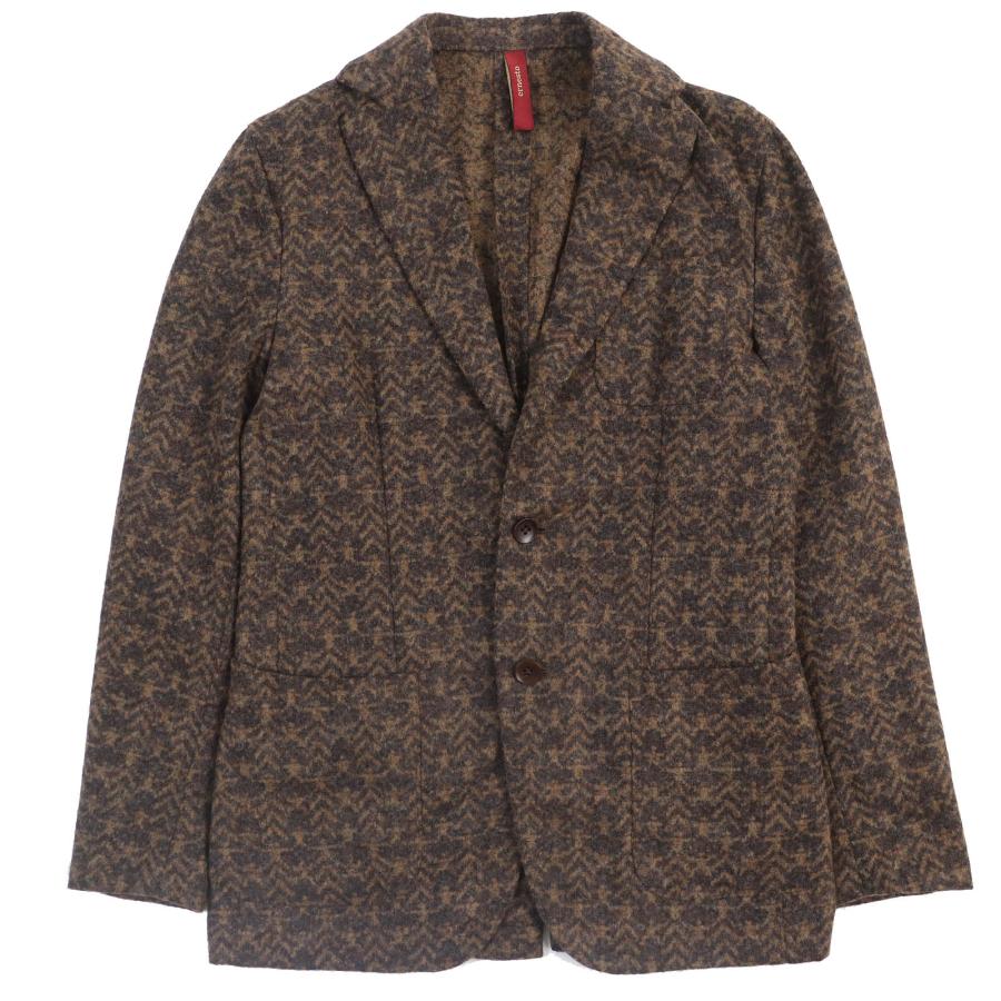 極美品△エルネスト 幾何学模様 総柄 ベビーアルパカ ウール シングルジャケット アンコンジャケット ブラウン系 46 伊製 正規品 メンズ 極美品△エルネスト 幾何学模様 総柄 ベビーアルパカ ウール シングル
