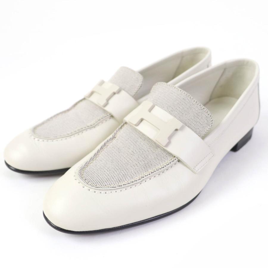 HERMES 美品☆エルメス H241071Z モカシン パリ ブラン・ドゥ・パリ  