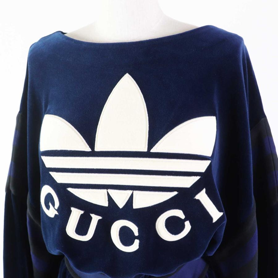 未使用品◎GUCCI グッチ adidas アディダス 23SS 695679 トレフォイル エンブロイダリー シェニールドレス ワンピース ネイビー S 正規品_1