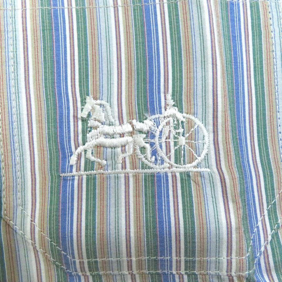 未使用品△CELINE セリーヌ シルク100％ レア オールドセリーヌ 馬車刺繍 ストライプ柄 長袖シャツ マルチカラー 38 イタリア製 正規品 レディース CELINE（セリーヌ） 未使用品△CELINE シルク100％ レア オールド