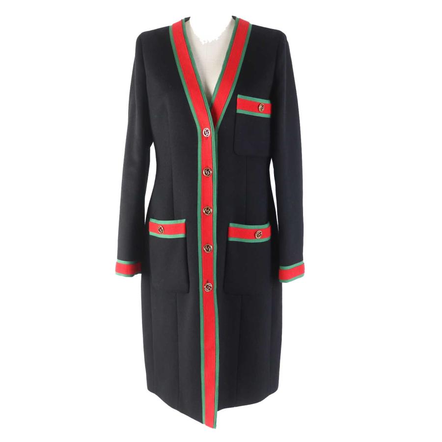 極美品◎GUCCI グッチ 518064 ウール GGメタルボタン ウェブトリム  