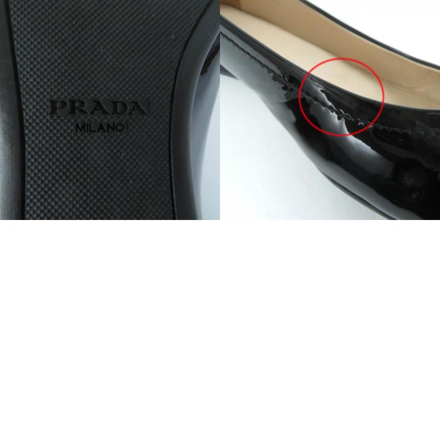 PRADA 美品☆PRADA プラダ ロゴエンボス・リボン付 エナメル PRADA 美品☆PRADA プラダ ロゴエンボス・リボン付 エナメル