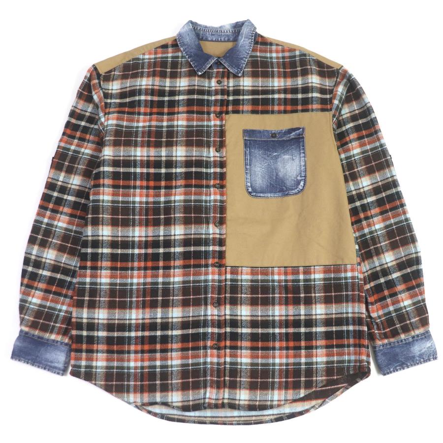 極美品□DSQUARED2 ディースクエアード 23AW S71DM0653 パッチワーク ウエスタンシャツ 長袖シャツ ブラウン系 50 イタリア製 正規品 DSQUARED2（ディースクエアード） 極美品□DSQUARED2 23AW S71DM0653