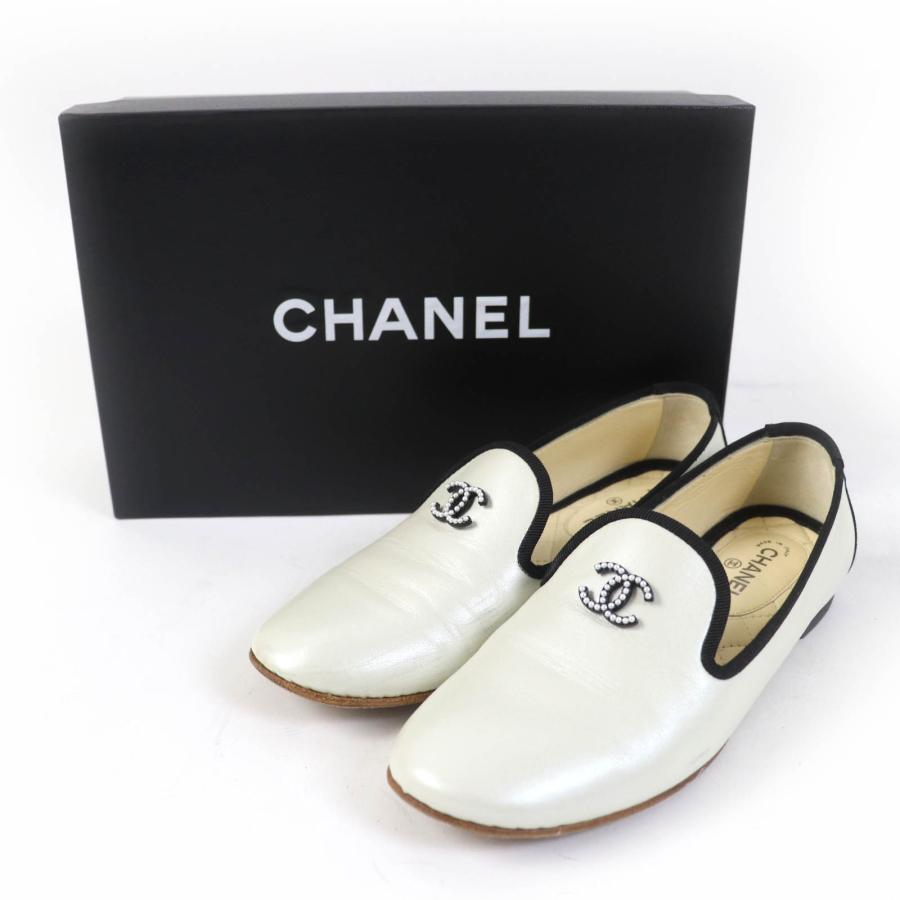 CHANEL シャネル　フラットシューズ　白　柄 CHANEL 良品☆CHANEL シャネル 16P G31630 ココマーク フラット