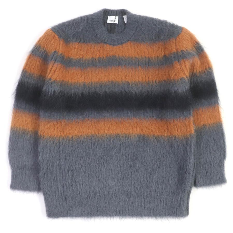 未使用品◎BURBERRY バーバリー 8037217 モヘア シルク ストライプインターシャ 長袖 ニット グレー オレンジ M 伊製 正規品 レディース BURBERRY（バーバリー） 未使用品□BURBERRY 8037217 モヘア シルク