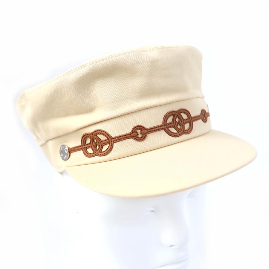 美品☆HERMES エルメス カーブル・クリケティス レザー切替 セリエ金具 キャスケット ベージュ 56 フランス製 正規品 レディース HERMES（エルメス） 美品☆HERMES カーブル・クリケティス レザー切替