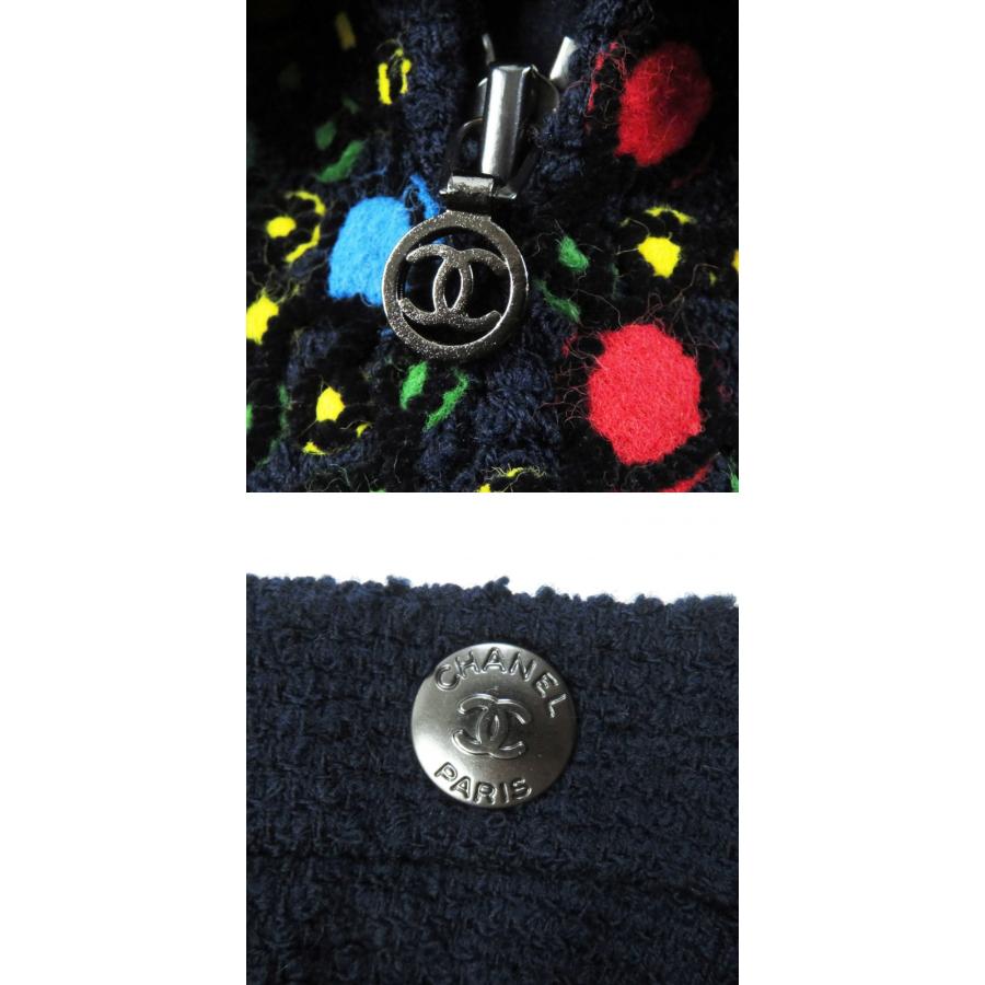 美品◎CHANEL シャネル ヴィンテージ 97A P09685 ウール 単色ツイード セットアップ ネイビー 36・36 フランス製 正規品 レディースの画像