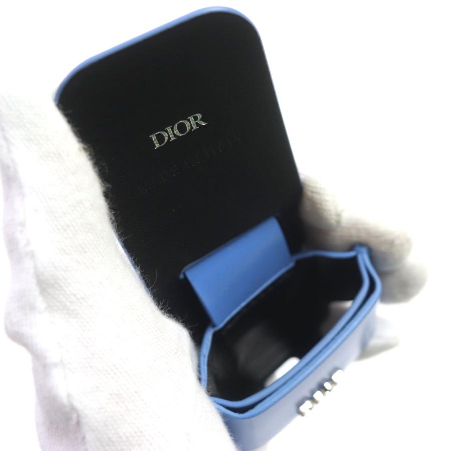 Dior AirPods イヤホンケース ブラック レザー ロゴ 箱・保存袋付 Dior HOMME 美品▽DIOR ディオール オム レザー ロゴ金具付き イヤホン