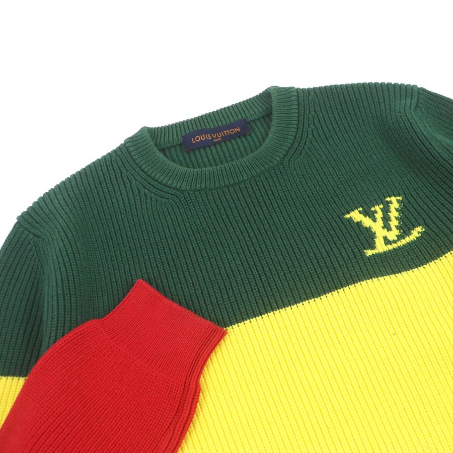 美品□LOUIS VUITTON ルイヴィトン 21SS ジャマイカン・ストライプ・プルオーバー LVロゴ セーター ラスタカラー M イタリア製 正規品 LOUIS VUITTON（ルイ・ヴィトン） 美品□LOUIS VUITTON 21SS