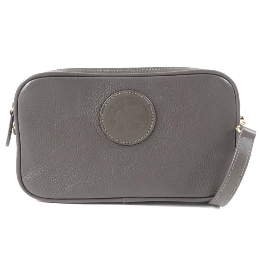 極美品ハンティングワールドショルダーバッグゴールドロゴフルレザーグレー