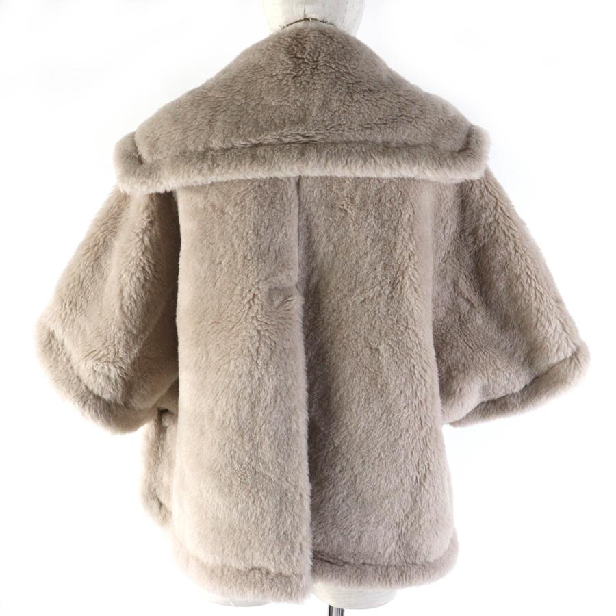 未使用品△Max Mara マックスマーラ 2023年製 テディベア アルパカ ウール シルク 白タグ ショートスリーブ ケープコート ポンチョ ML_2