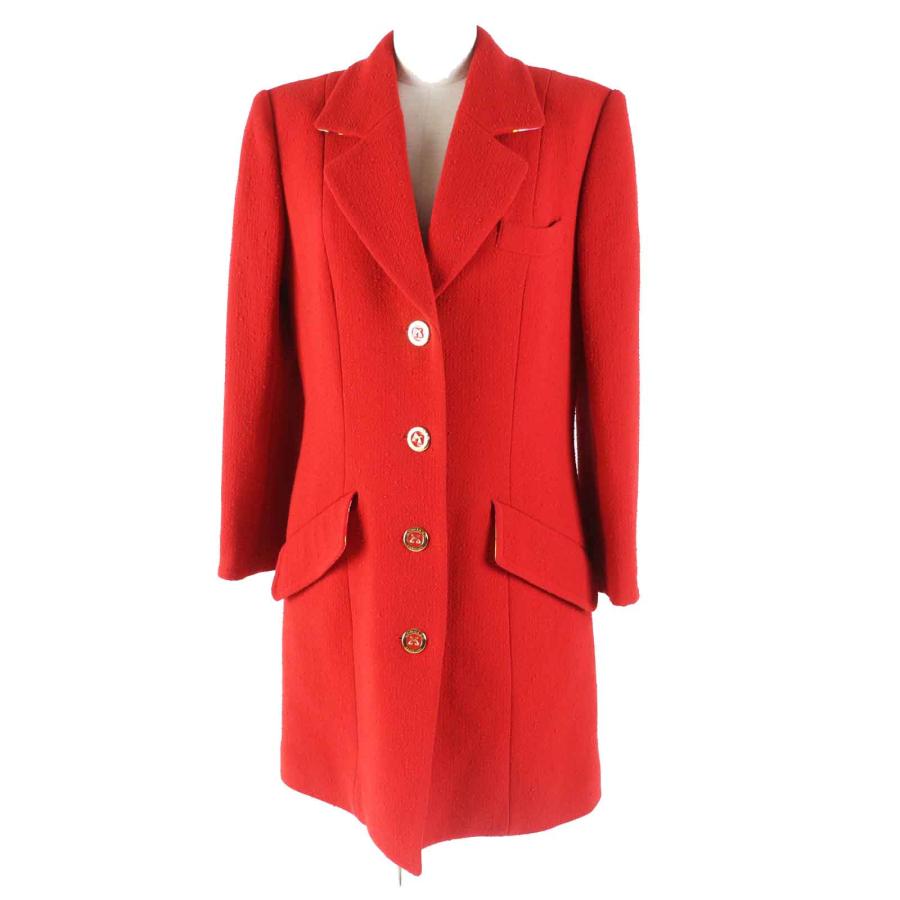 極美品◎LEONARD FASHION レオナール ファッション 0361910 ウール 金ロゴボタン付き 単色ツイード コート レッド 40 日本製 レディース 極美品◎LEONARD FASHION レオナール ファッション 0361910 ウール 金