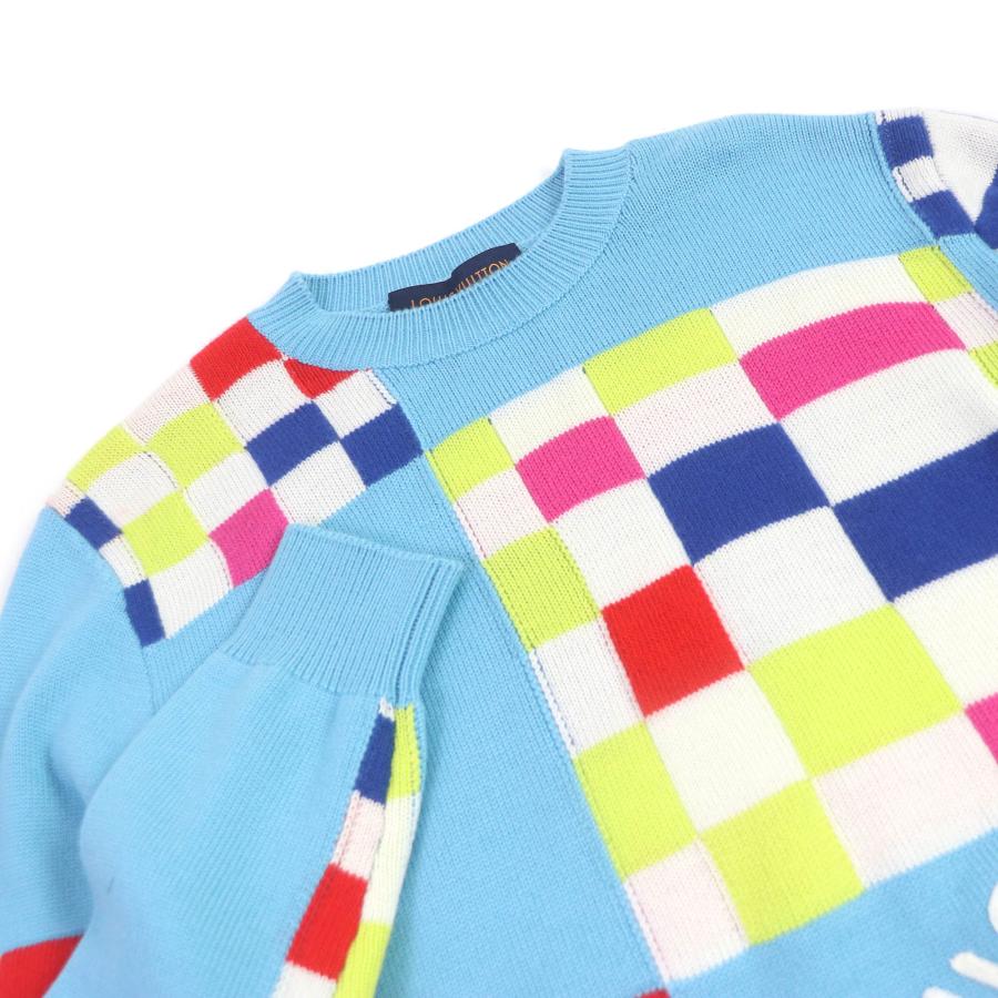 極美品□LOUIS VUITTON ルイヴィトン 1A8P48 2021年 ディストーテッド ジャイアントダミエ セーター ライトブルー XS イタリア製 正規品_1