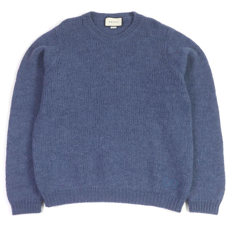 極美品□GUCCI グッチ 636327 ウール100％ GGロゴ刺繍 クルーネック ロングスリーブニット セーター ブルー XL イタリア製 正規品 メンズ GUCCI（グッチ） 極美品□GUCCI 636327 ウール100％ GGロゴ刺繍 クルー
