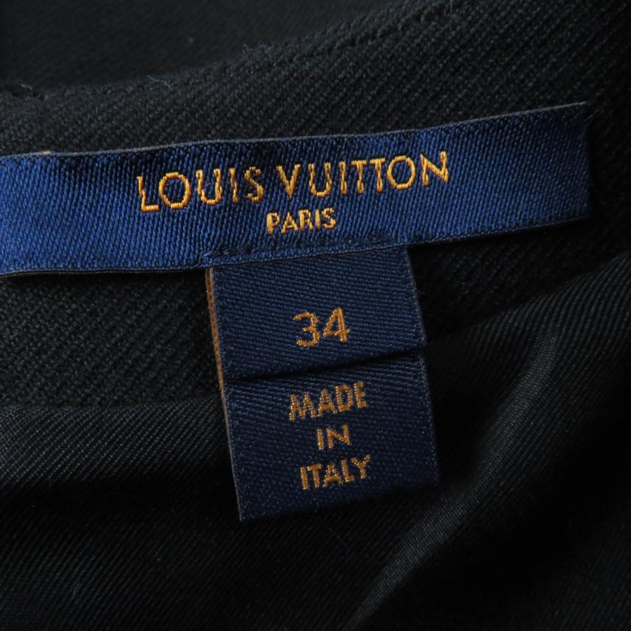 極美品☆LOUIS VUITTON ルイヴィトン FHDR73QIS ウール シルク混 レザー使い 半袖 ドレス ワンピース ブラック 34 正規品 レディース_5