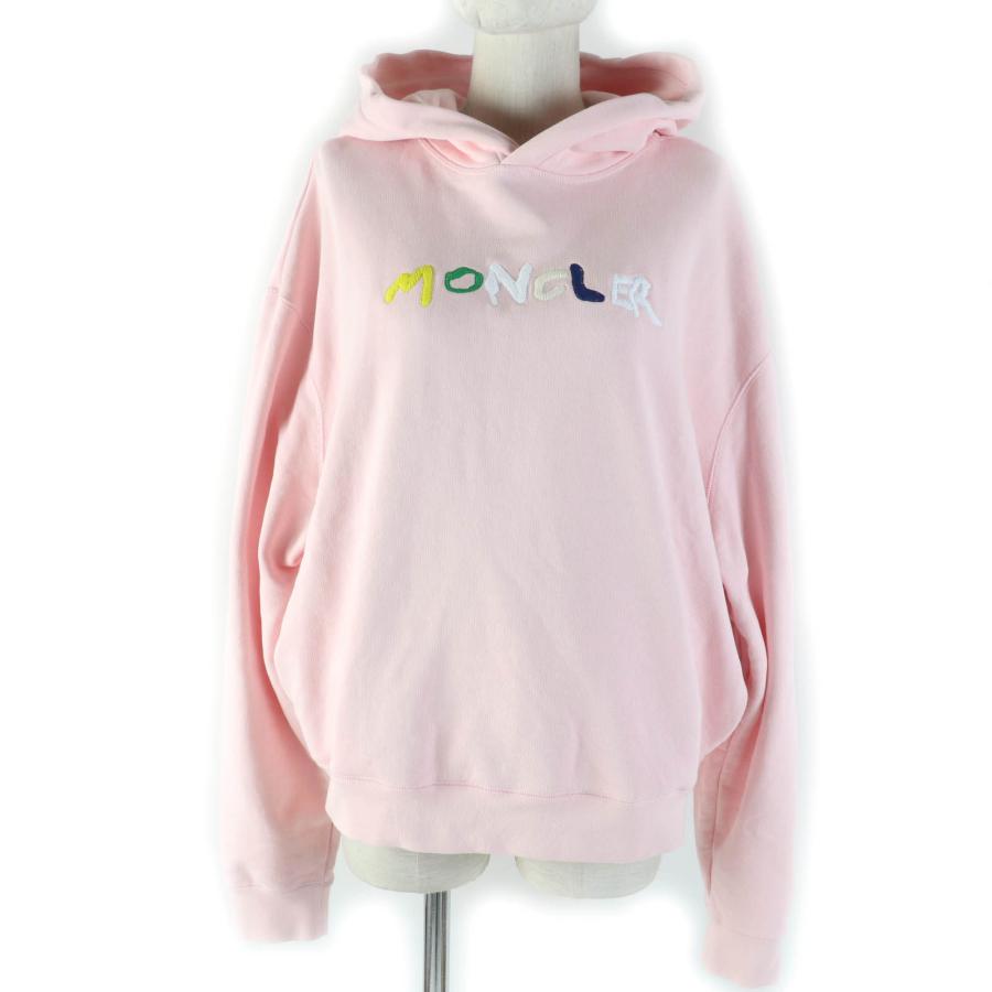 美品☆MONCLER モンクレール 2023年製 HOODIE コットン100％ ロゴワッペン・ロゴ刺繍入り パーカー ピンク L 正規品 レディース MONCLER（モンクレール） 美品☆MONCLER 2023年製 HOODIE コットン100
