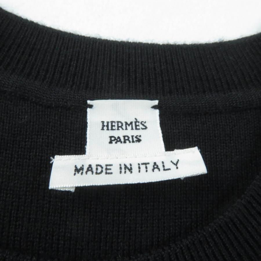 美品★HERMES エルメス 23SS 3E2500DC カシミヤ シルク混 クルーネック フレンチスリーブ ニット ワンピース ブラック 40 伊製 正規品_5
