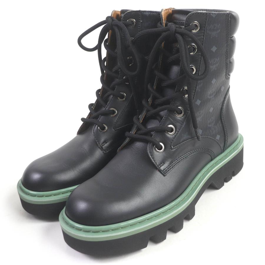 美品□MCM エム・シー・エム ヴィセトス レザー アンクルブーツ コンバットブーツ ブラック 42 保存袋付 イタリア製 メンズ 定価91300円 MCM（エムシーエム） 美品□MCM ヴィセトス レザー アンクルブーツ