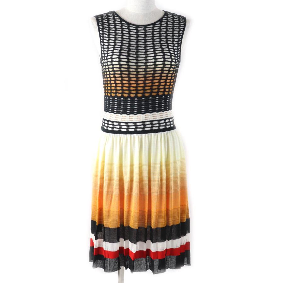 極美品★Missoni ミッソーニ グラデーション ノースリーブ 膝丈 プリーツ ワンピース マルチ 38 イタリア製 正規品 レディース MISSONI（ミッソーニ） 極美品☆Missoni グラデーション ノースリーブ