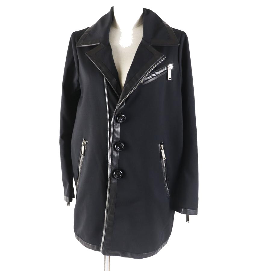 極美品◎DSQUARED2 ディースクエアード ウール レザー使い ジップデザイン コート ブラック 38 イタリア製 正規品 レディース DSQUARED2（ディースクエアード） 極美品◎DSQUARED2 ウール レザー