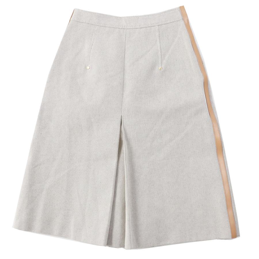 未使用品◎BURBERRY バーバリー ロゴゴールドリベット付き カーフレザーサイドライン メランジコットンキャンバス ボックススカート 36 BURBERRY（バーバリー） 未使用品◎BURBERRY ロゴゴールドリベット付き