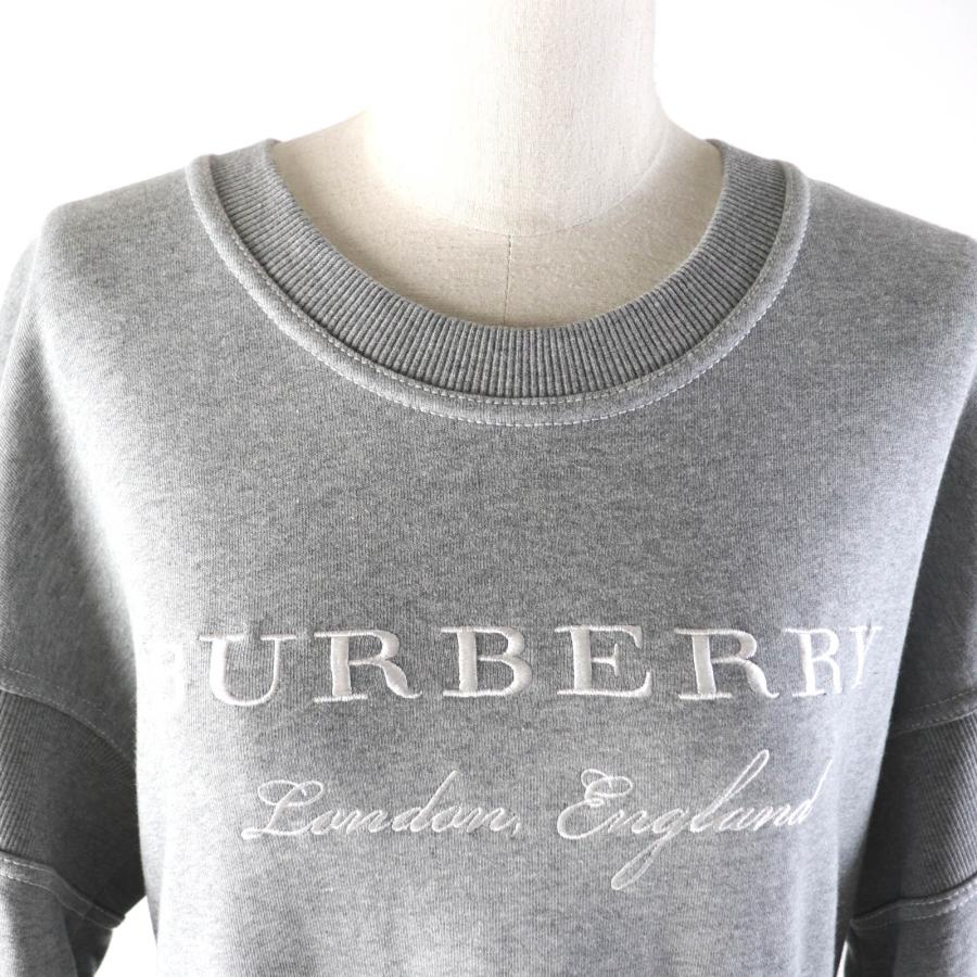 BURBERRY - 極美品★BURBERRY バーバリー 4057511 コットン100％ ロゴ刺繍入り クルーネック 長袖 チュニック スウェットワンピース グレー M 正規品 レディース BURBERRY（バーバリー） 極美品☆BURBERRY 4057511 コットン100％ ロゴ