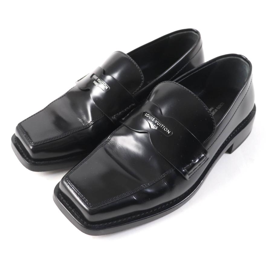 良品★LOUIS VUITTON ルイヴィトン コネリー・ライン ロゴ入り スクエアトゥ レザー ローファー ブラック 35.5 箱・保存袋付き LOUIS VUITTON（ルイ・ヴィトン） 良品☆LOUIS VUITTON コネリー