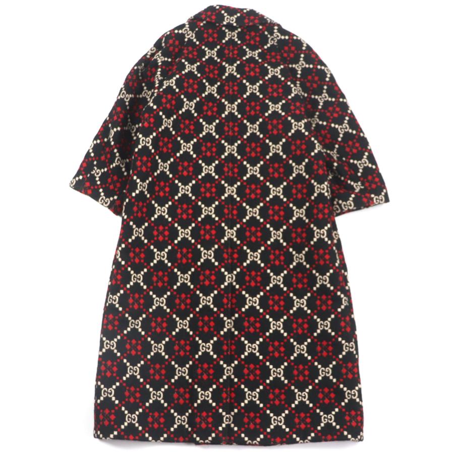 美品▼GUCCI グッチ 535769 GGダイヤモンド Diamond Wool Coat ウール100% ロング ダブルチェスターコート ブラック レッド 50 正規品