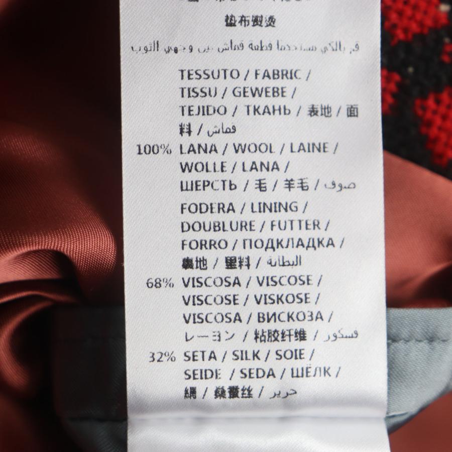 美品▼GUCCI グッチ 535769 GGダイヤモンド Diamond Wool Coat ウール100% ロング ダブルチェスターコート ブラック レッド 50 正規品