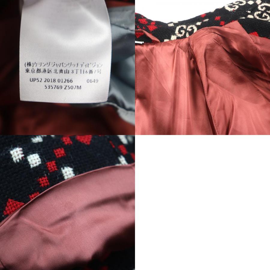 美品▼GUCCI グッチ 535769 GGダイヤモンド Diamond Wool Coat ウール100% ロング ダブルチェスターコート ブラック レッド 50 正規品