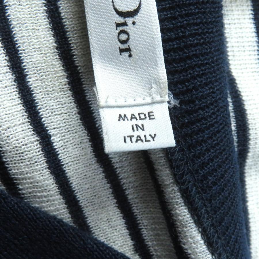 Christian Dior - 美品★Christian Dior クリスチャンディオール 24SS 444S67AM785 リネン カシミヤ シルク混 セーラーカラー テクニカルロゴ ボーダー 半袖 ニット トップス マルチ 46 イタリア製 正規品 レディース 美品☆クリスチャンディオール 24SS 444S67AM785 リネン カシミヤ