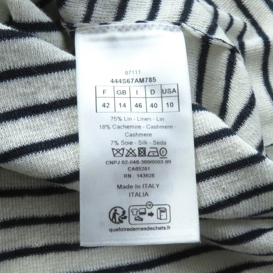 Christian Dior - 美品★Christian Dior クリスチャンディオール 24SS 444S67AM785 リネン カシミヤ シルク混 セーラーカラー テクニカルロゴ ボーダー 半袖 ニット トップス マルチ 46 イタリア製 正規品 レディース 美品☆クリスチャンディオール 24SS 444S67AM785 リネン カシミヤ