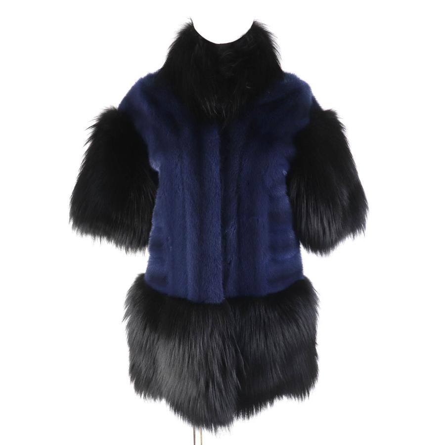 極美品△ADEAM アディアム 34991 フォックスファー FOX 五分袖 本毛皮コート ブラック ネイビー 約Mサイズ相当 USA製 正規品 レディース 極美品△ADEAM アディアム 34991 フォックスファー FOX 五分袖 本毛皮