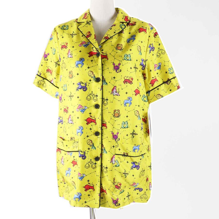 未使用品★Christian Dior クリスチャンディオール 22AW 241V29A6633 シルク100％ ロゴボタン付 ゾディアックピクセル 半袖シャツ 38 未使用品◎Christian Dior クリスチャンディオール 22AW 241V29A6633