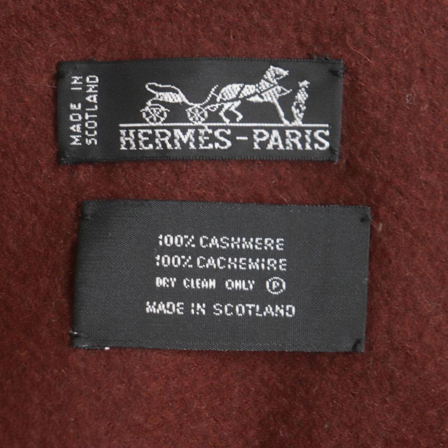 HERMES（エルメス） 良品▽HERMES カシミヤ100% フリンジ付き ロゴ刺繍