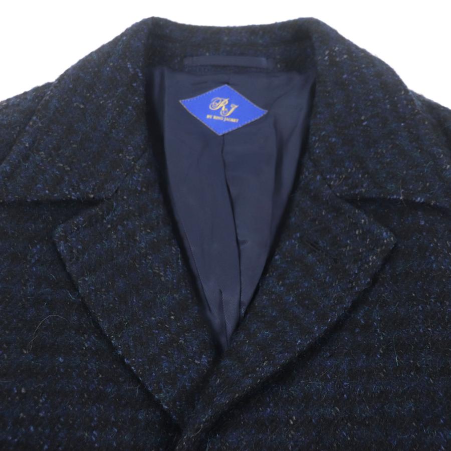 極美品▼RING JACKET リングジャケット アルパカ・モヘア・シルク混 チェック柄 クルミボタン シングル チェスターコート ネイビー 42 (日本Sサイズ相当) 日本製 正規品 メンズ RING JACKET（リングヂャケット） 極美品▽リングジャケット アルパカ