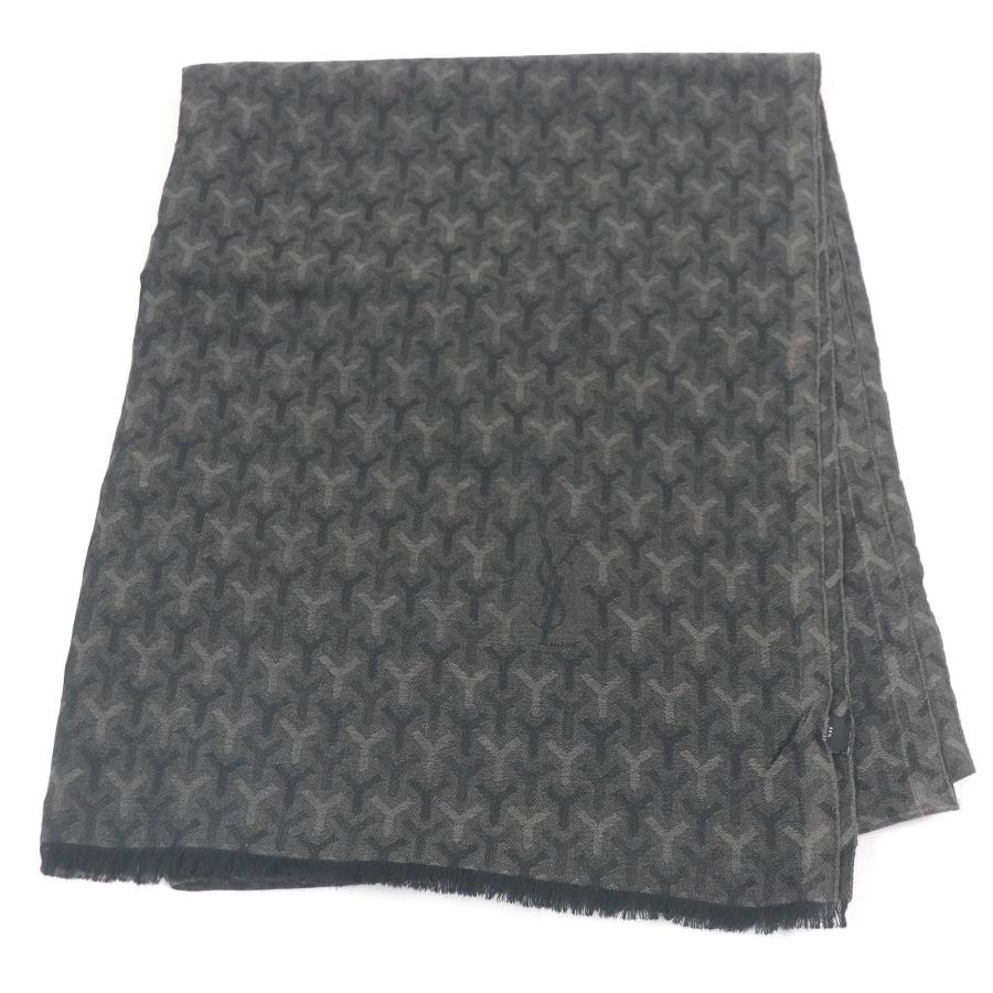 未使用品□SAINT LAURENT PARIS サンローランパリ カシミヤ シルク ステファノ・ビラーティ期 ロゴ総柄 フリンジ ストール メンズ 未使用品□SAINT LAURENT PARIS サンローランパリ カシミヤ シルク