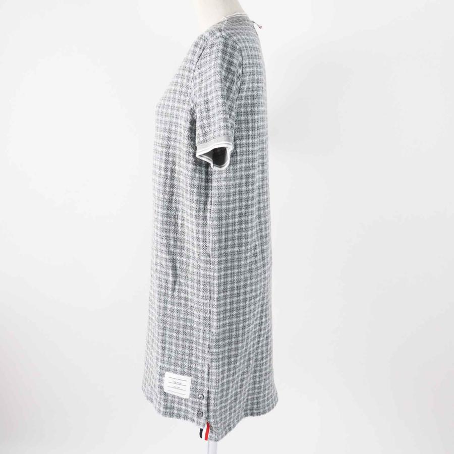 極美品◎THOM BROWNE トムブラウン 24SS FJD105A チェック柄 ツイード 半袖 ワンピース グレー ホワイト 40 イタリア製 正規品 レディースの画像
