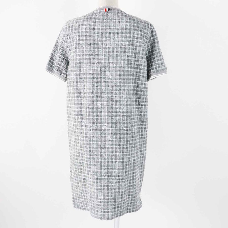 極美品◎THOM BROWNE トムブラウン 24SS FJD105A チェック柄 ツイード 半袖 ワンピース グレー ホワイト 40 イタリア製 正規品 レディースの画像