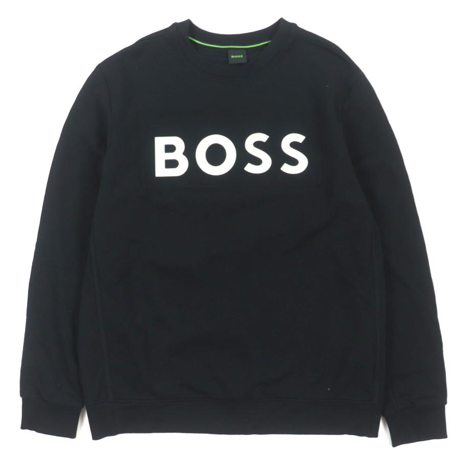 極美品▽HUGO BOSS ヒューゴボス コットン100% ロゴプリント クルー