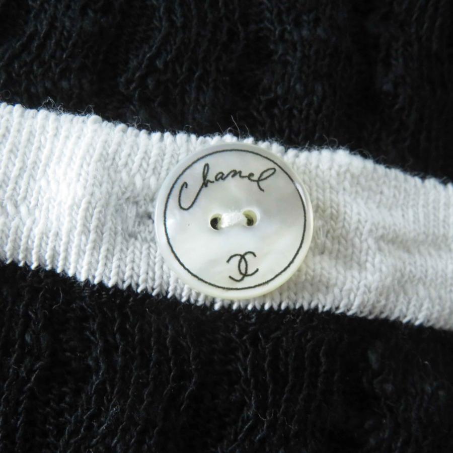 美品◎CHANEL シャネル P72078 ココマークボタン付き バイカラー 半袖 ワンピース ブラック ホワイト 36 イタリア製 正規品 レディース_4