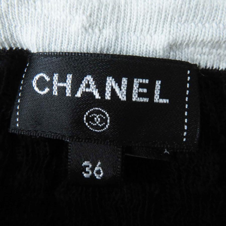 美品◎CHANEL シャネル P72078 ココマークボタン付き バイカラー 半袖 ワンピース ブラック ホワイト 36 イタリア製 正規品 レディース_5