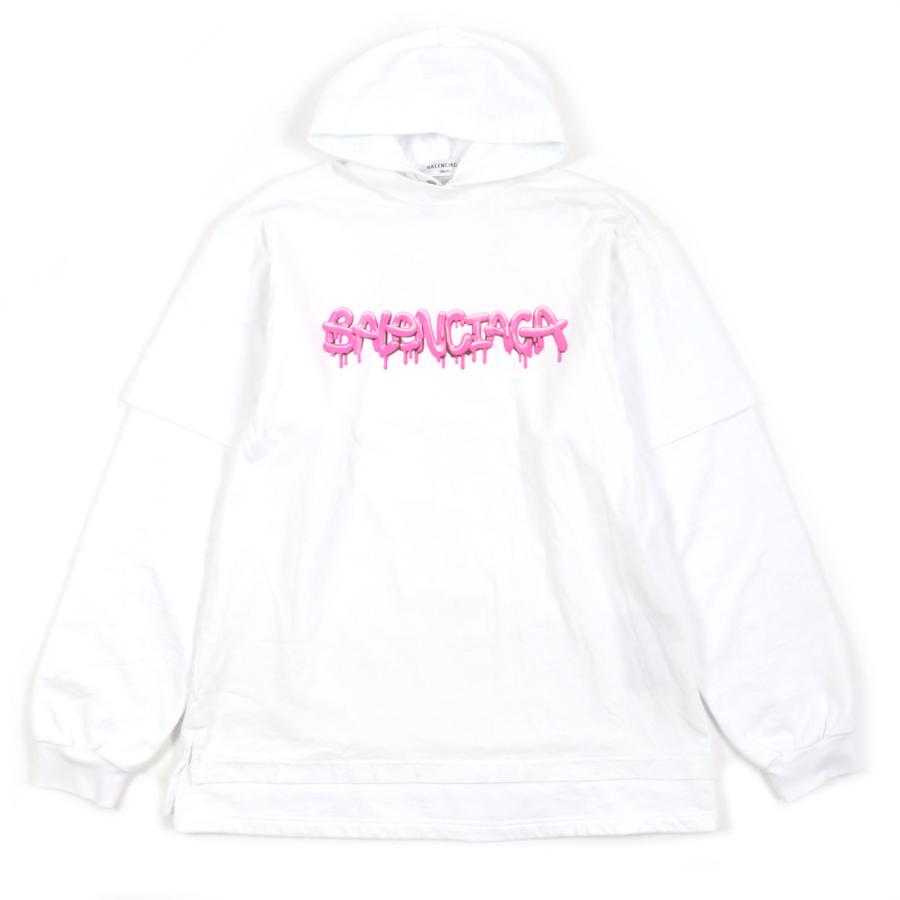 極美品▼BALENCIAGA バレンシアガ 22SS 681029 グラフィックロゴ レイヤードデザイン オーバーサイズ プルオーバー パーカー ホワイト XS 正規品 メンズ BALENCIAGA（バレンシアガ） 極美品▽BALENCIAGA 22SS 681029