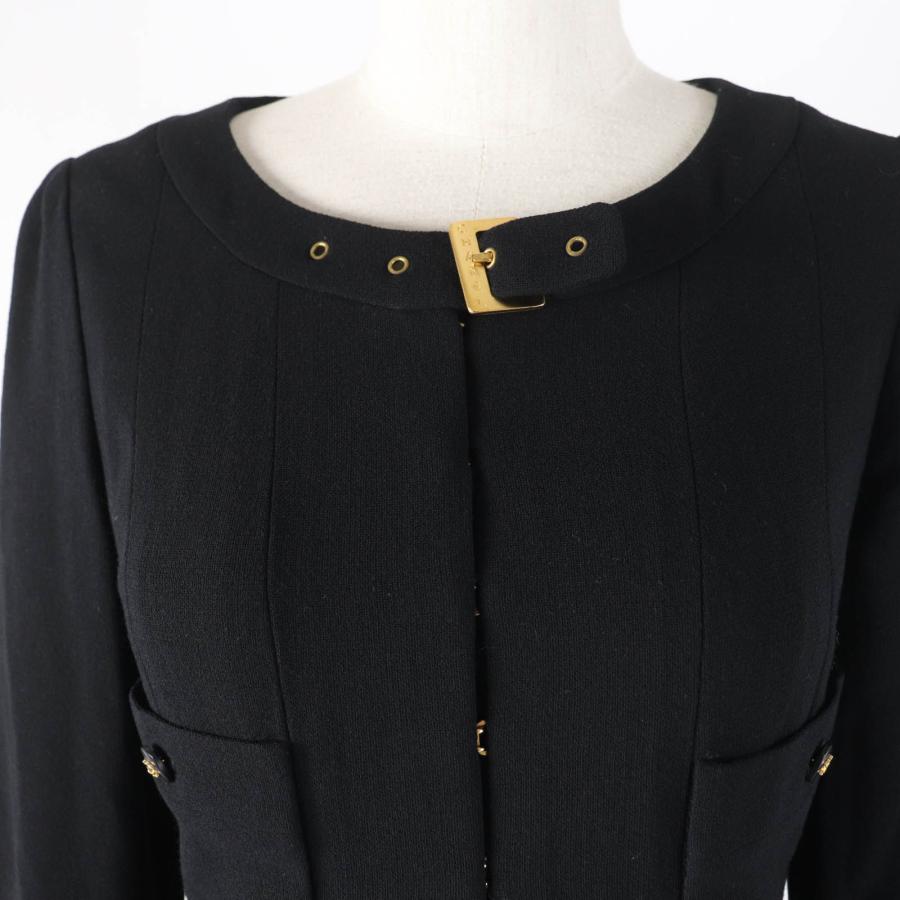 極美品☆CHANEL シャネル ヴィンテージ 96A P08207V04917 ウール100％ ココマークボタン ロゴ金具 長袖 ワンピース ブラック 36 仏製の画像