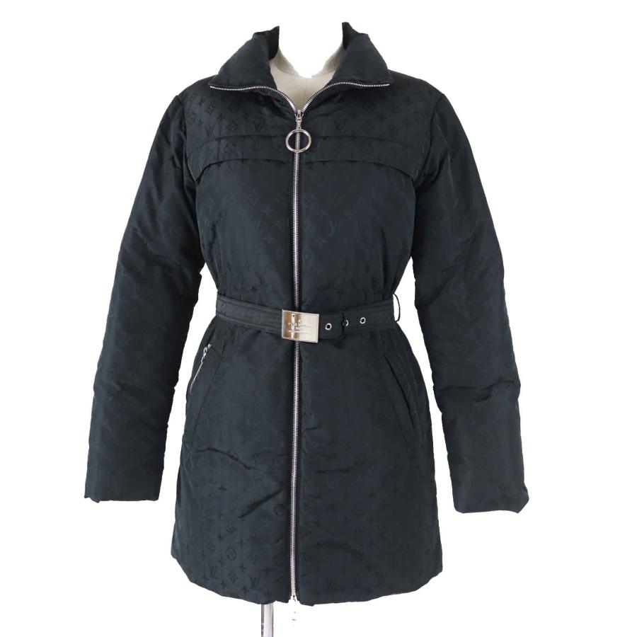 極美品◎LOUIS VUITTON ルイヴィトン FFCO018FLX シルク混 ベルト付き 総モノグラム ダウンコート ブラック シルバー金具 36 伊製 正規品 LOUIS VUITTON（ルイ・ヴィトン） 極美品◎LOUIS VUITTON FFCO018FLX