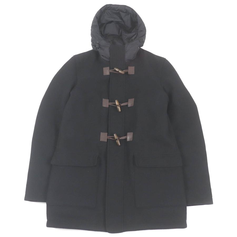 美品□Herno ヘルノ PC0049U 素材切替 トグルボタン レザー使い 中綿入り ダッフルコート ブラック 44 ハンガー付き イタリア製 正規品 HERNO（ヘルノ） 美品□Herno PC0049U 素材切替 トグルボタン レザー