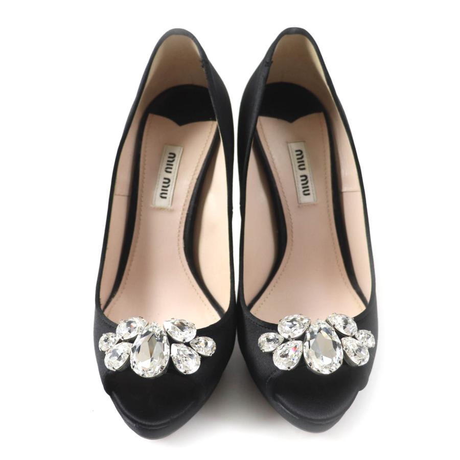 美品☆miumiu オープントゥ ビジュー パンプス miu miu（ミュウミュウ） 美品☆MIUMIU クリスタルビジュー付 オープン
