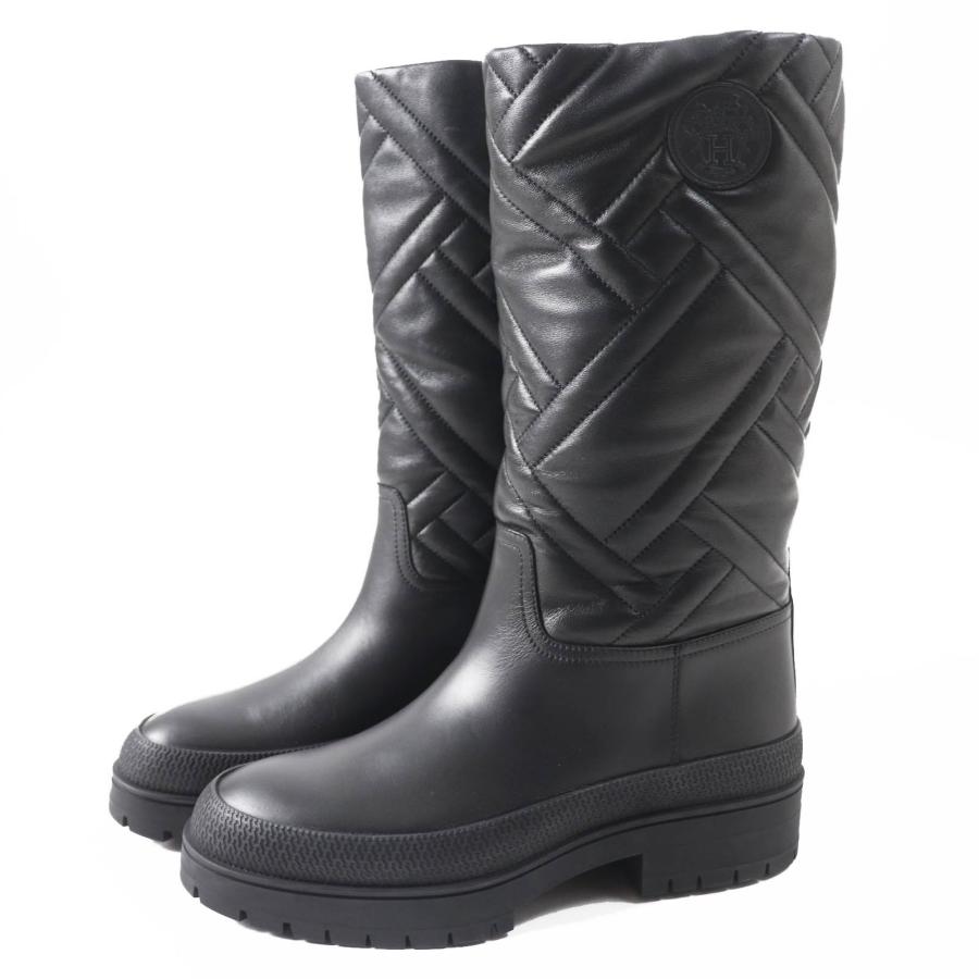 極美品◎HERMES エルメス 222048 Fuji フジ Ex Libris パッチ付き キルティング レザー ブーツ ブラック 36.5 箱・保存袋付き イタリア製 HERMES（エルメス） 極美品◎HERMES 222048 Fuji フジ Ex Libris