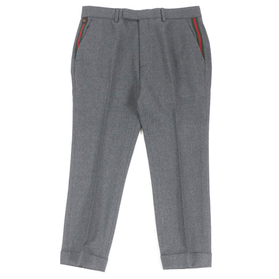 GUCCI 美品□GUCCI グッチ 698813 ウール 牛革 ウェブライン GGロゴ 