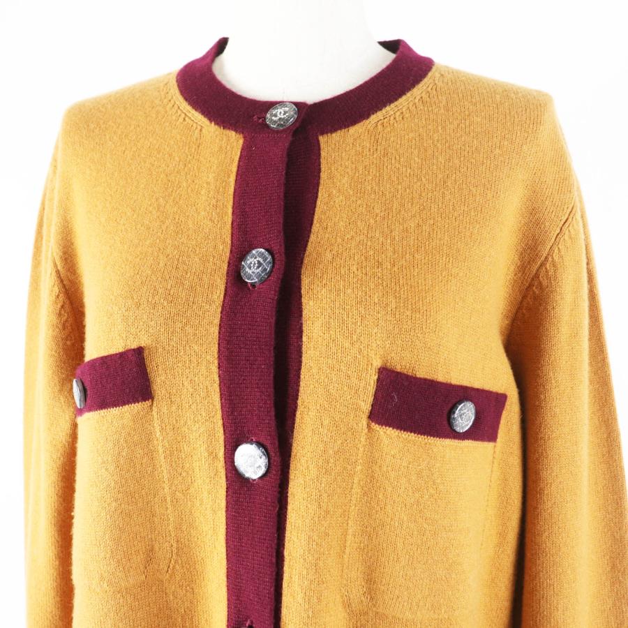 極美品◎CHANEL シャネル 20AW P71510 カシミヤ100％ ココマークボタン バイカラー 長袖 ロング丈 ニット カーディガン マスタード ボルドー 42 UK製 正規品 レディース CHANEL（シャネル） 極美品◎CHANEL 20AW P71510 カシミヤ100％ ココ